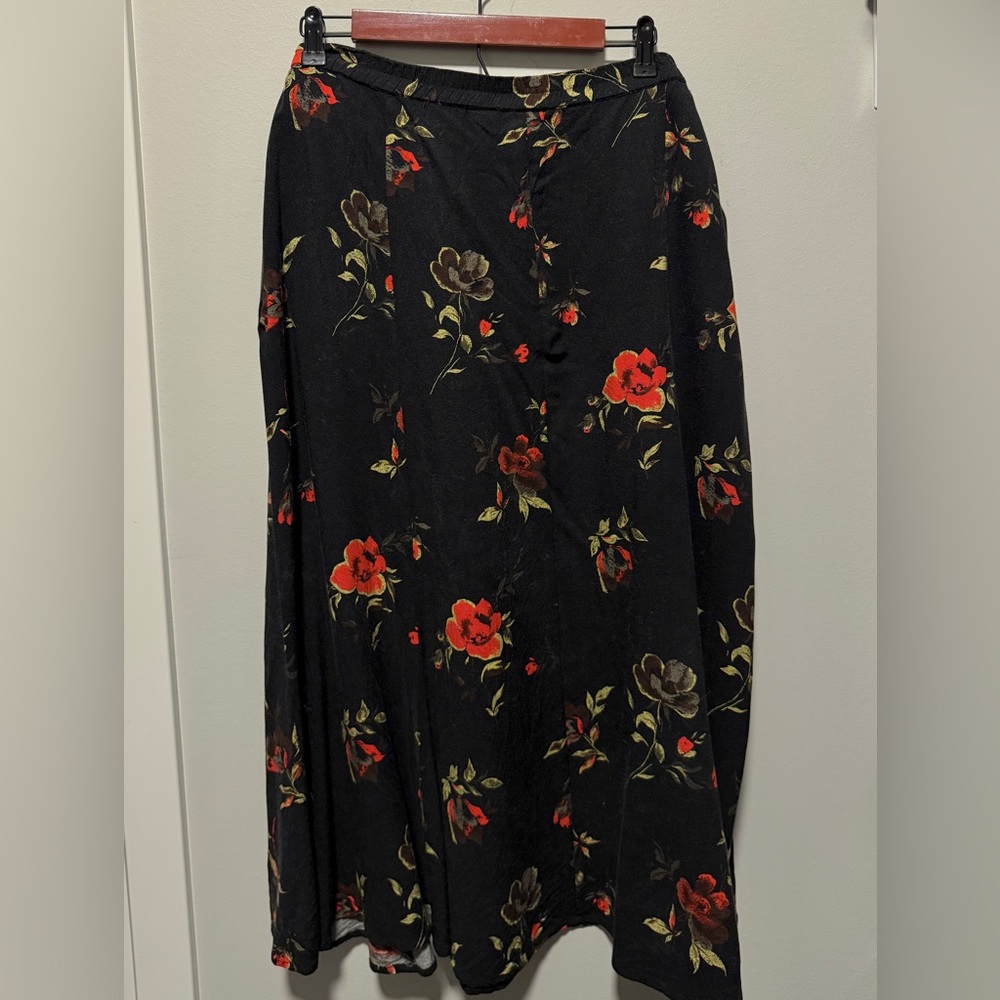 Floral Black Dress with Red and Brown Accents
